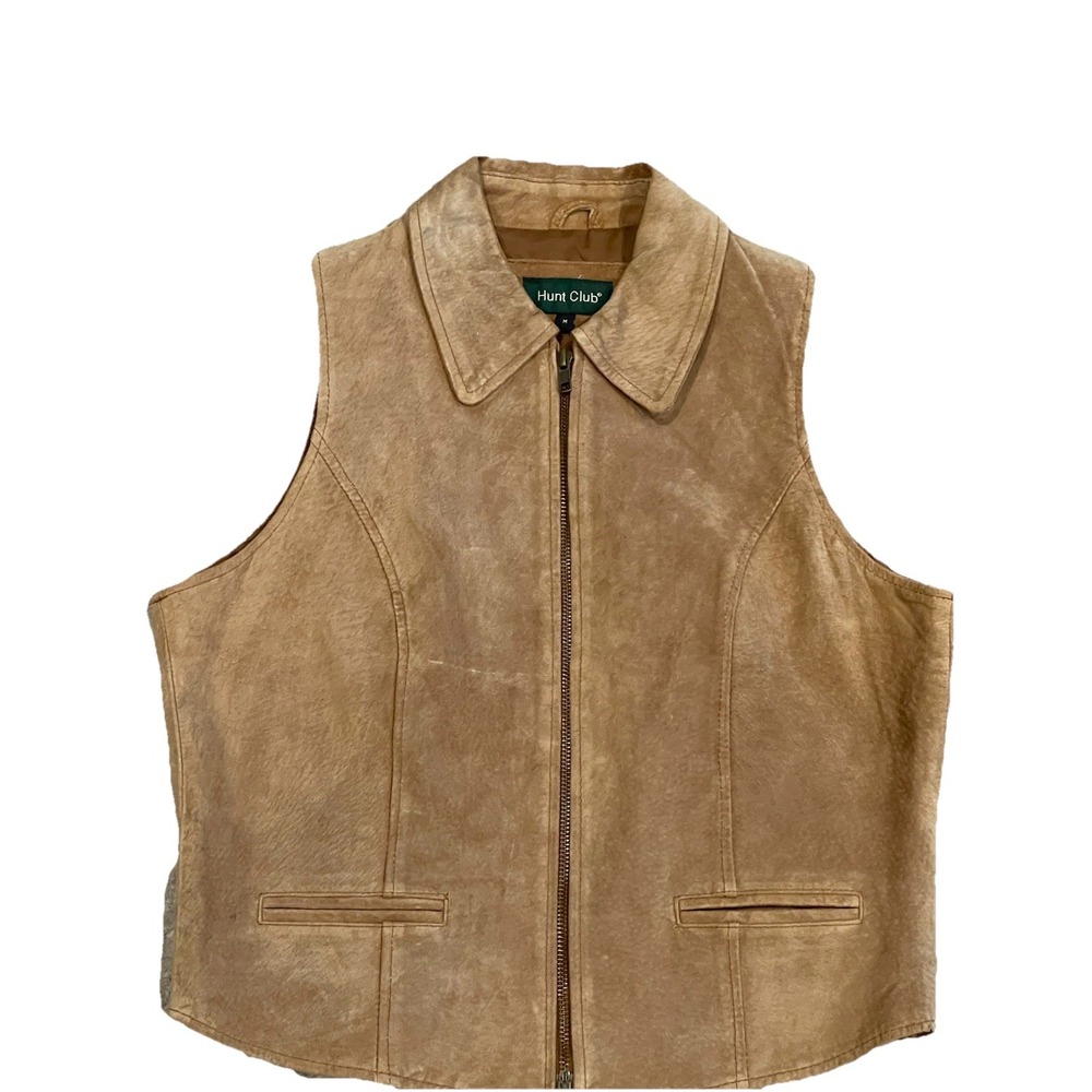 Hunt Club Brown Suede Zip Vest‎ Women's Large Collared Western Outdoor Vintage
